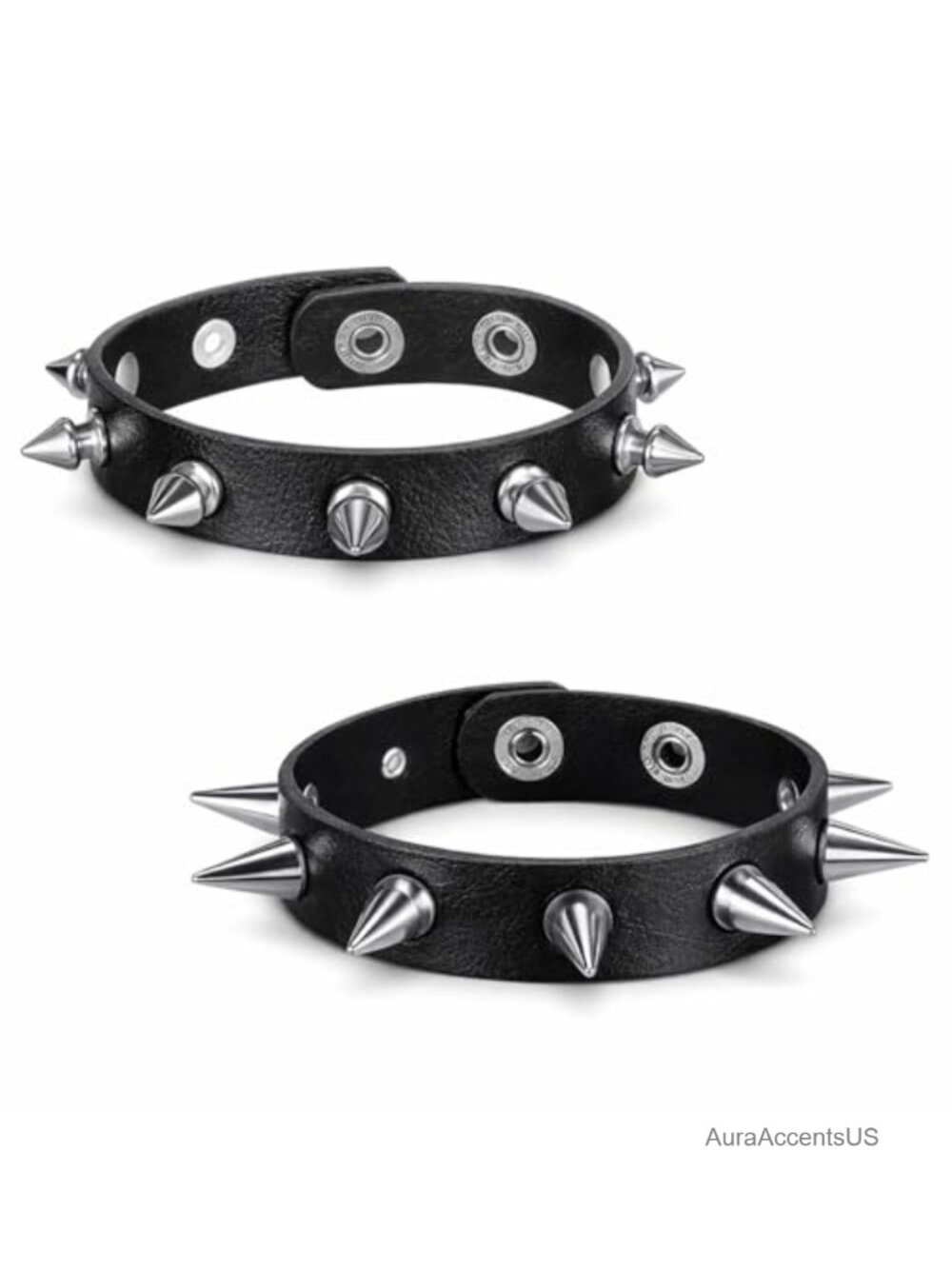 2 Pcs Punk Spike Bracelet Set Studded Faux Leather Adjustable Goth Cuff